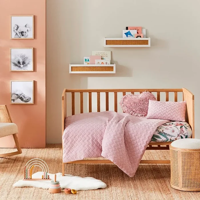 Frankie Jersey Quilted Cot Blush Pink Quilt Cover Set