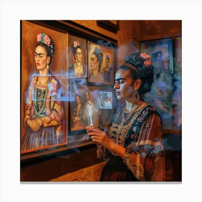 Frida’s Virtual Gallery Series. Kahlo is Her Own Virtual Curator. 1 Canvas Print by David Miller