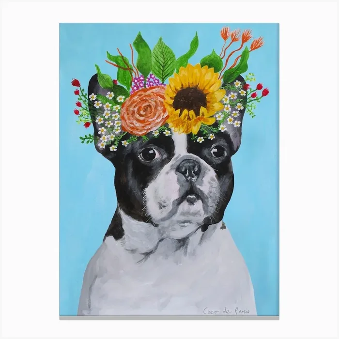 Frida Kahlo French Bulldog Canvas Print by Coco Deparis