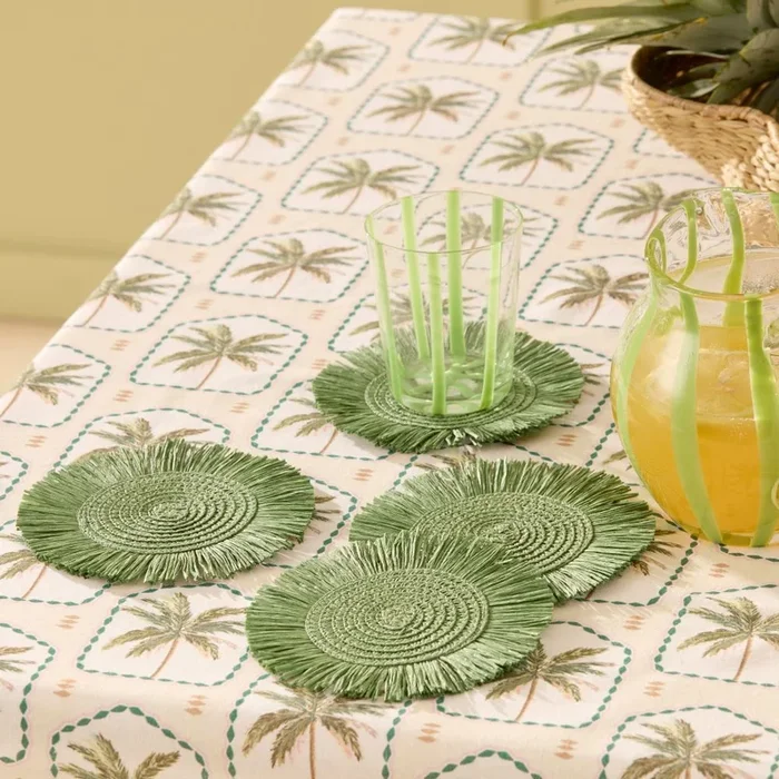 Fringe Green Woven Coasters Pack of 4