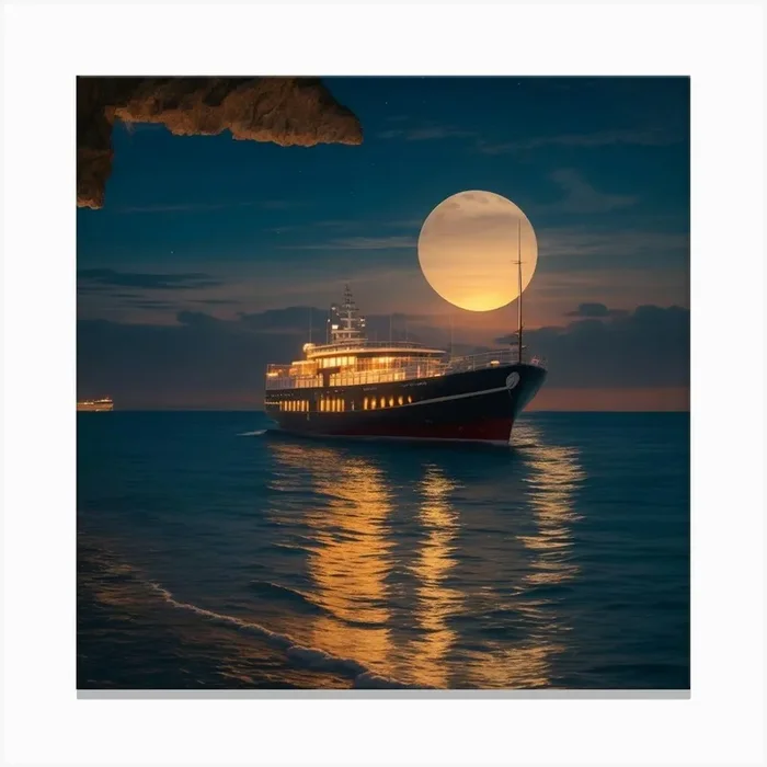 Full Moon Over The Sea Canvas PrintJ by Janmed