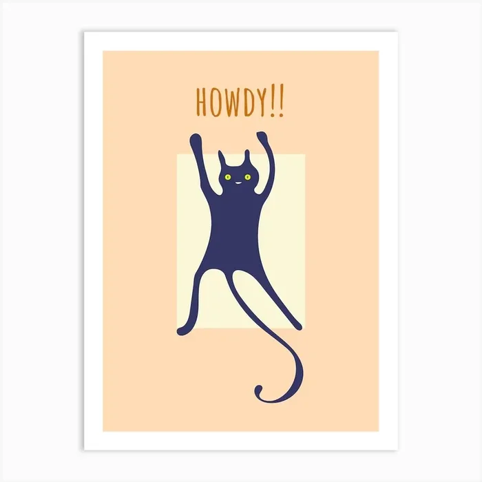 Funny Howdy Cat Art Print by Lady Humaira