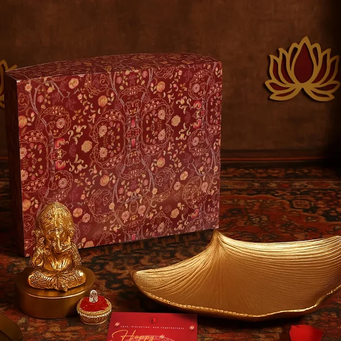 Ganesh Chaturthi Gift Hamper Box with Ganesha Idol & Decorative Tray, Ganesh Murti Idol.