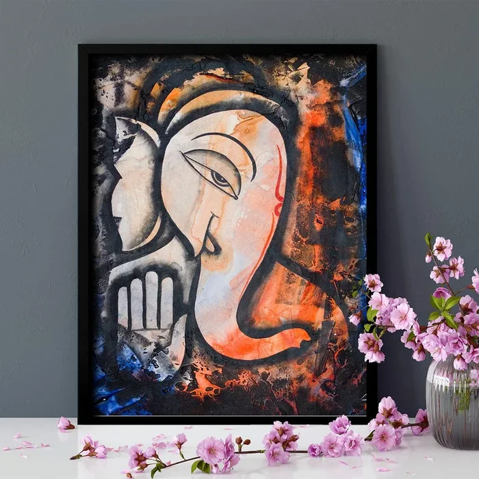 Ganesha Theme Frame Canvas Wall Painting For Home Decor