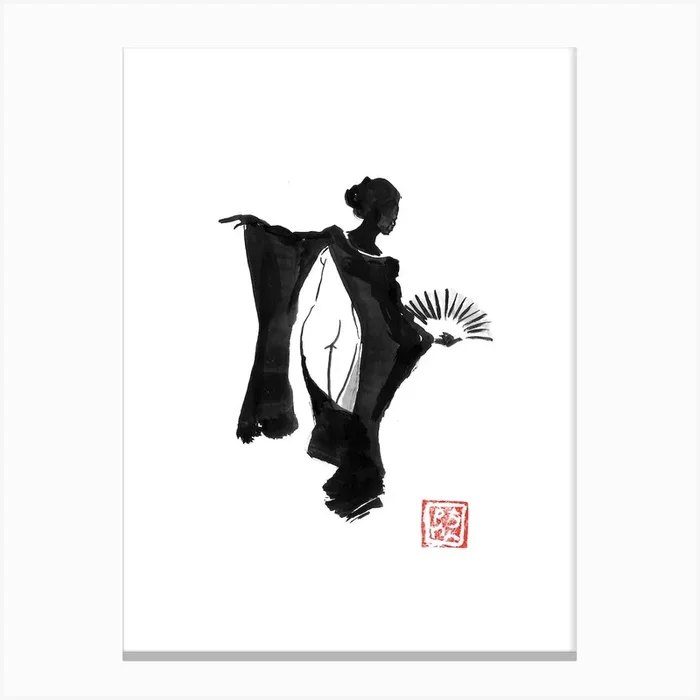 Geisha Black Nude Canvas Print by Pechane Sumie