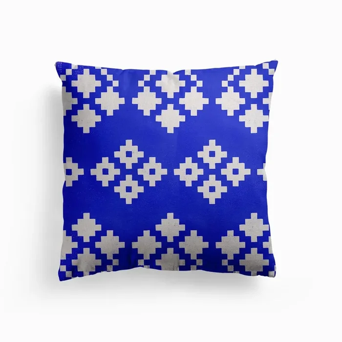 Geometric Pattern Blue Canvas Cushion by Gagica Contra