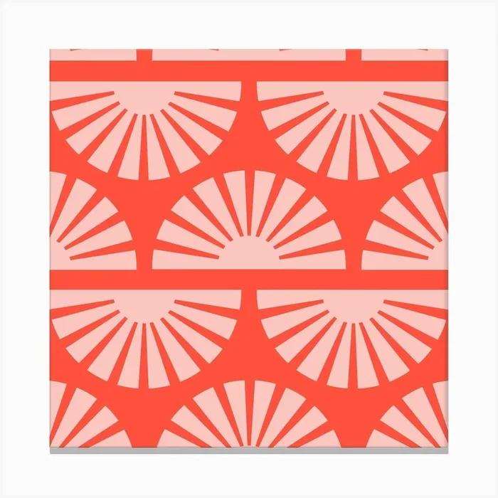 Geometric Pattern Vibrant Sunrise Square Canvas Print by BlueLela