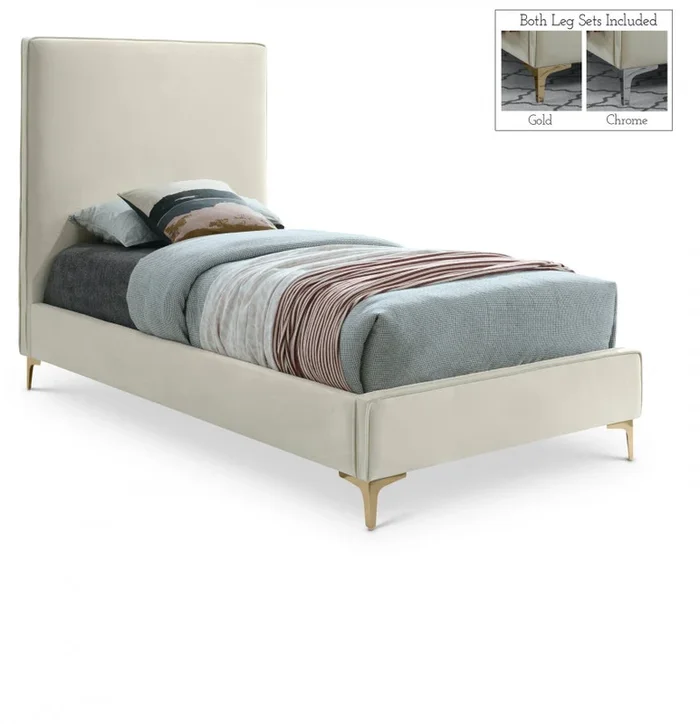 Geri Velvet Upholstered Twin Bed