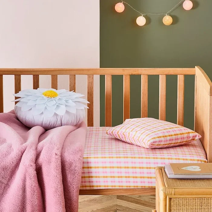 Gigi Pink Gingham Cot Fitted Sheet Set