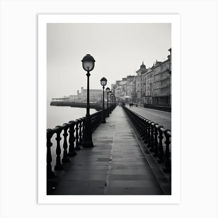 Gijon, Spain, Black And White Analogue Photography 1 Art Print by Monochrome Vistas