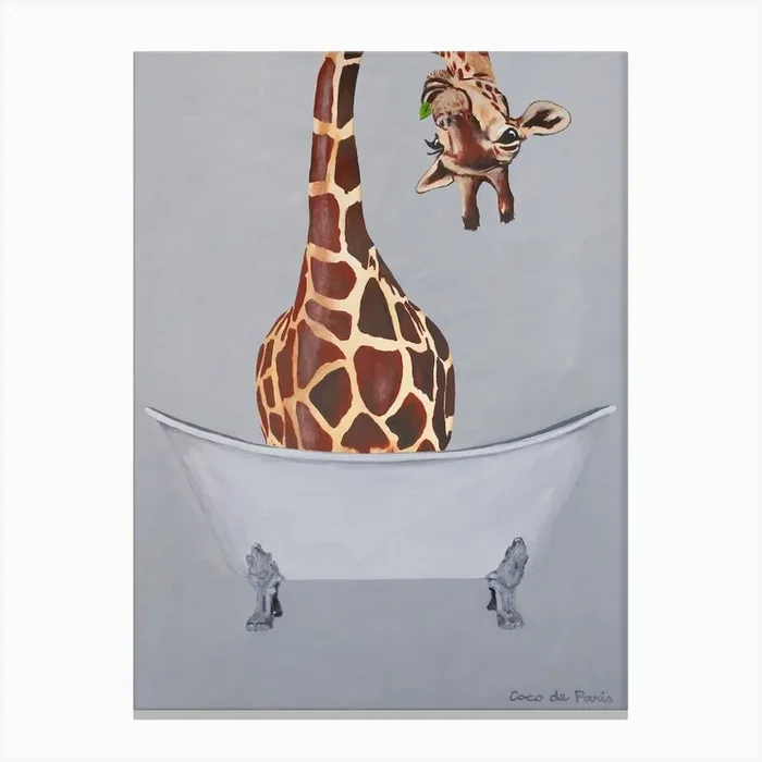 Giraffe In Bathtub Canvas Print by Coco Deparis
