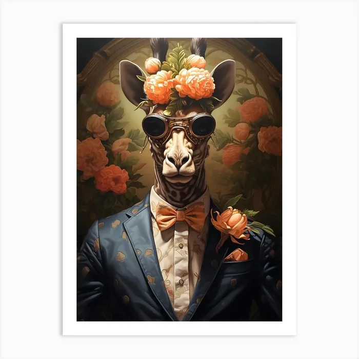 Giraffe With Flowers Art Print by maebyfazar