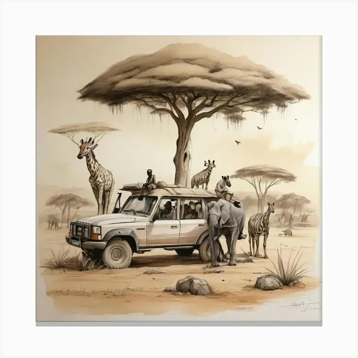 Giraffes And Elephants Canvas PrintS by safai