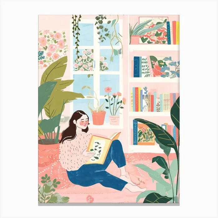 Girl Reading A Book Lo Fi Kawaii Illustration 2 Canvas Print by Kawaii Kingdom