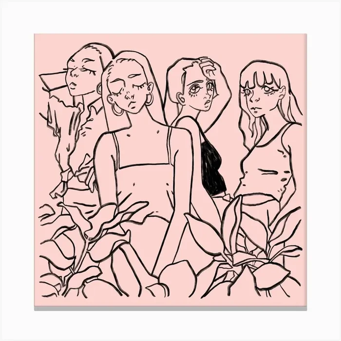 Girls Girls Girls Pink Square Canvas Print by Luceferous
