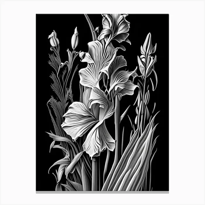 Gladiolus Wildflower Linocut Canvas PrintWS by Wildflower Studio
