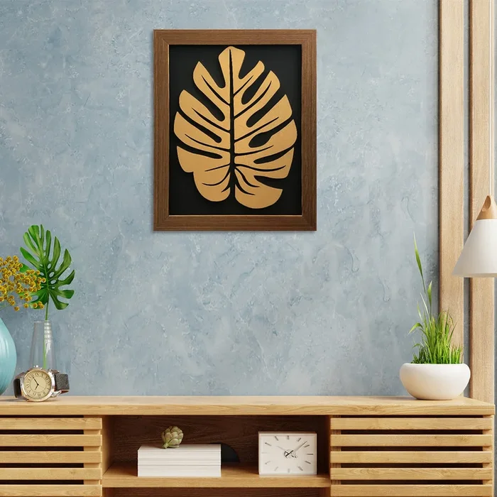 Golden Leaf MDF Wall Plaque Ready to Hang Home Décor, Wall Décor, Wall Art,Decorative MDF Plaque for Home & Wall Decoration (Size – 9.2 X 11.2 Inches)