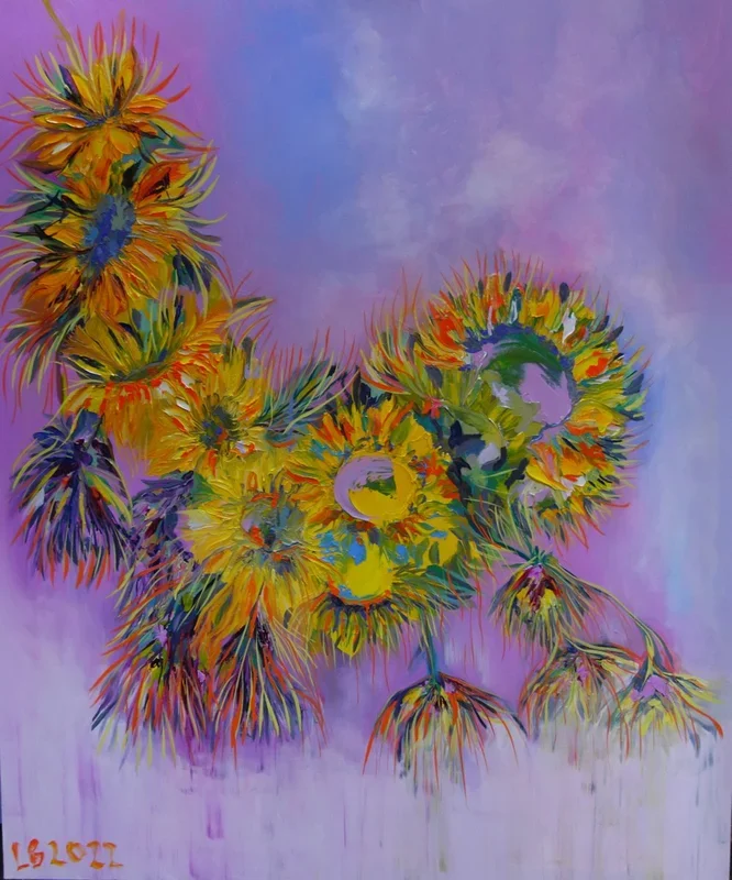 Golden Sun Flowers 2022 (2022) Oil painting by Lesley Blackburn