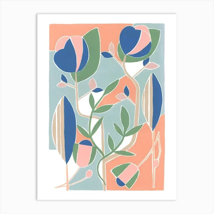 Gouache Pained Deco Flowers Art Print by Megan Carter