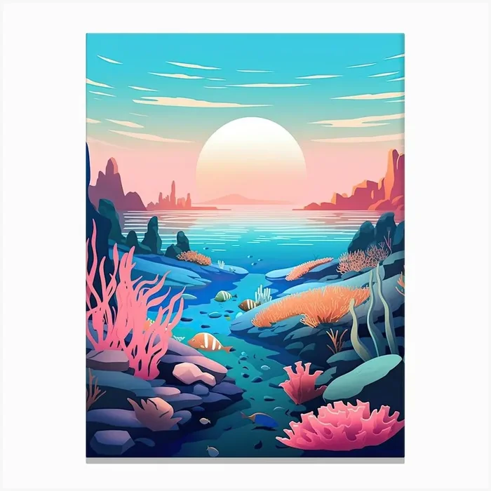 Great Barrier Reef, Australia, Bold Outlines 3 Canvas Print by Dreamy Seasons Art