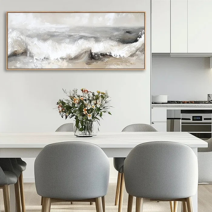 Greige Abstract Framed Wall Art Canvas Neutral Grey Narrow Panoramic
