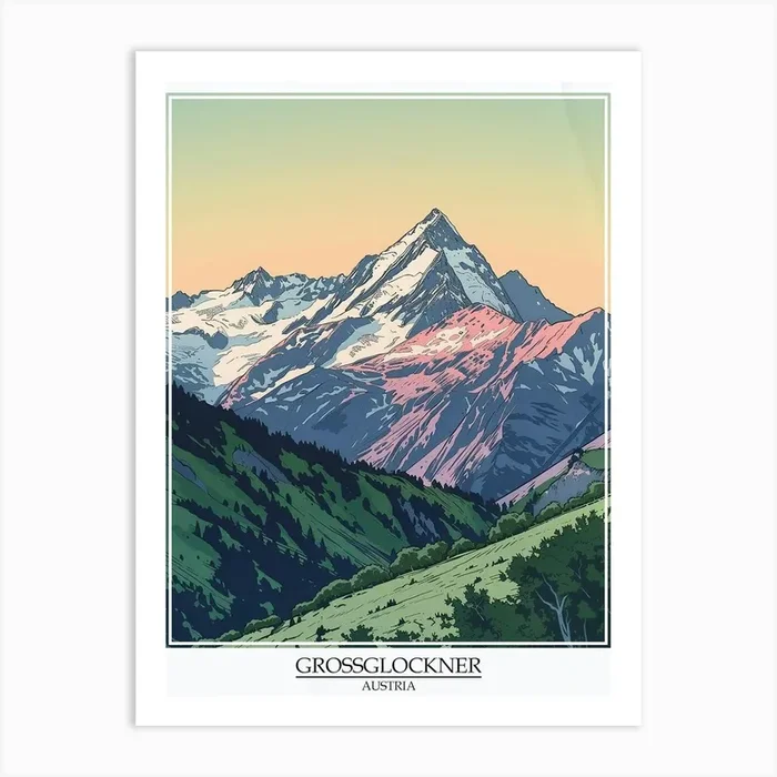 Grossglockner Austria Color Line Drawing 8 Poster Art Print by Pixel Peaks