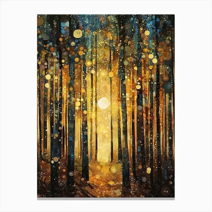 Gustav Klimt Print Sun Forest Trees Painting Klimt Exhibition Poster Painting Yellow Decor Full Canvas Print by Mambo