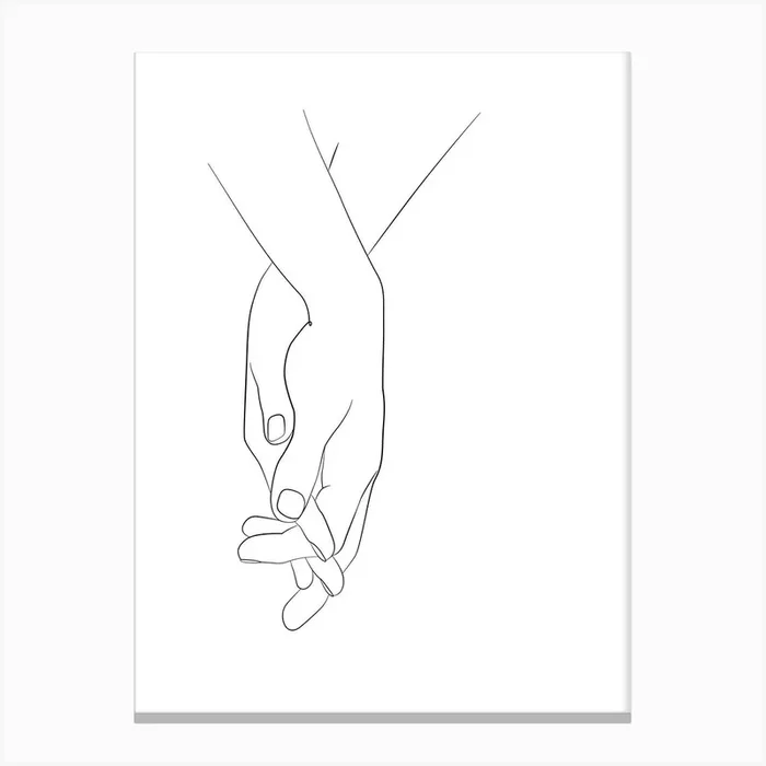 Hands Walk With Me Canvas Line Art Print by Nouveau Prints