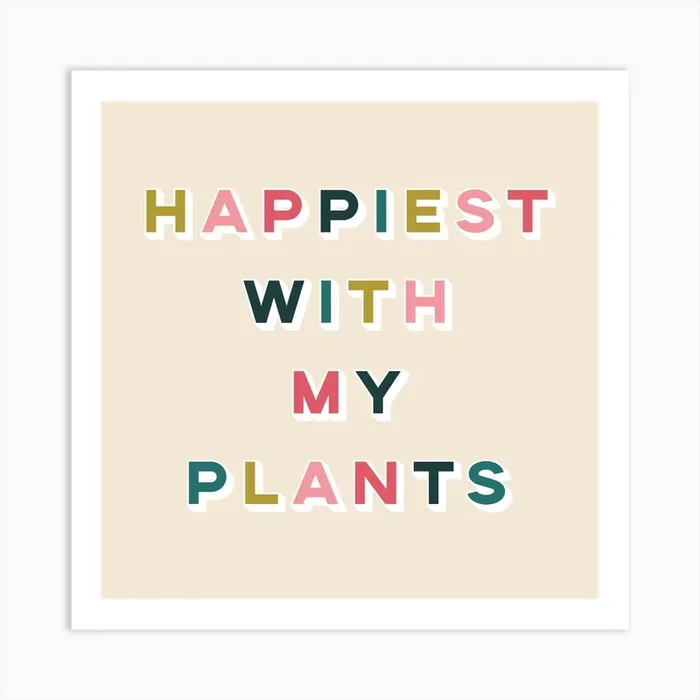 Happiest With My Plants Square Art Print by Luceferous