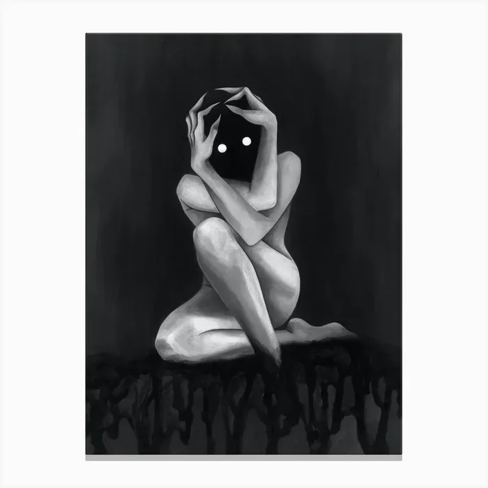 Hidding Own Shadow Black & White Painting Demon Canvas Print by Lerotica