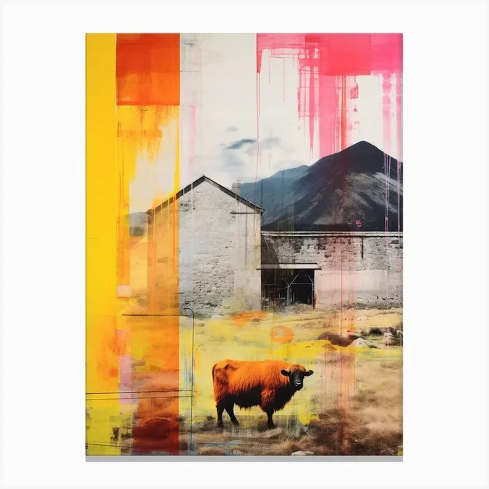 Highland Cow In The Glen Screen Print Inspired 3 Canvas Print by PopArt Pals