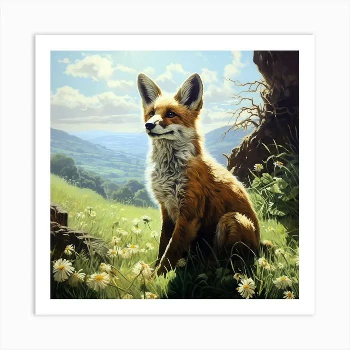Hilltop Fox Art Print by Lozzerly