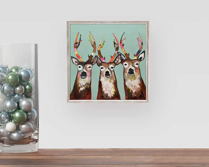 Holiday – Designer Deer – White Frame Mini Framed Canvas