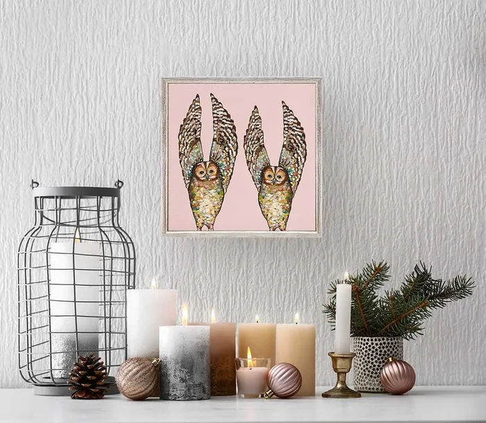 Holiday – Owl Duo – White Mini Framed Canvas