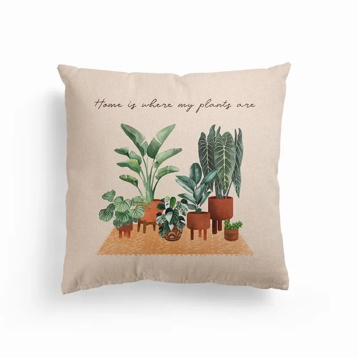 Home Is Where My Plants Are Canvas Cushion by Gush Art Studio