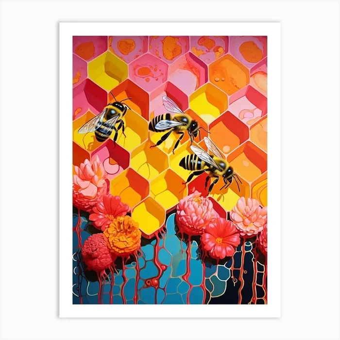 Honeycomb Bee Colour Pop 1 Art Print by PopArt Pals