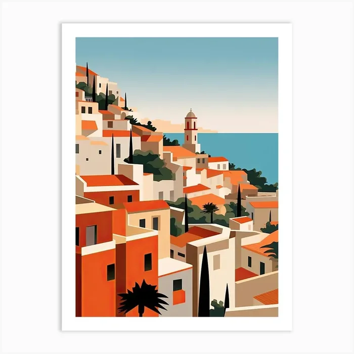 Ibiza, Spain, Bold Outlines 2 Art Print by Dreamy Seasons Art