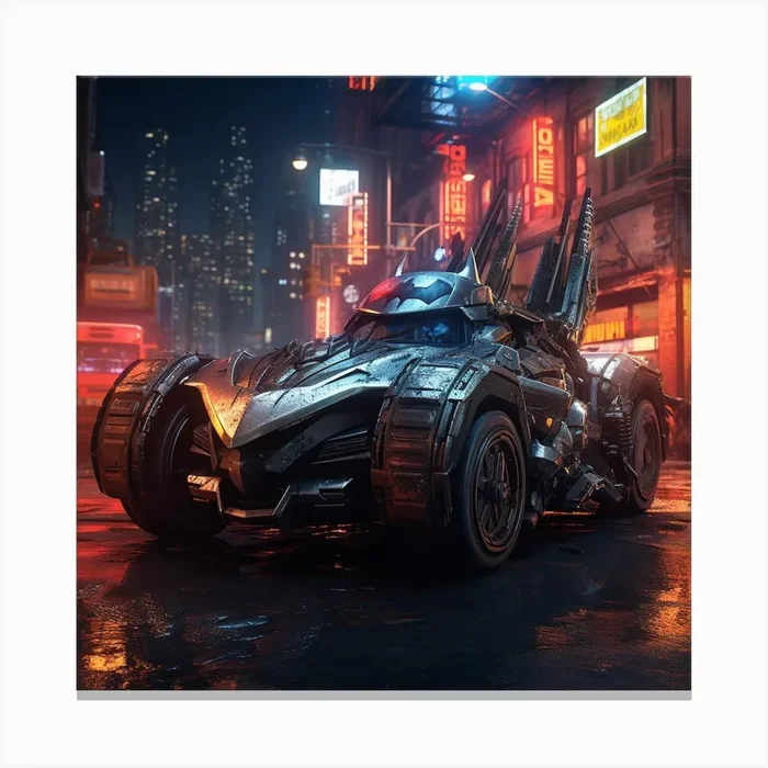 Igiracer Painting 3d Batman Next To Batmobile In Apocalyptic Ne 31ada32c Bf3d 46d9 B95a 4999870afddd Canvas Print by Amliga Design