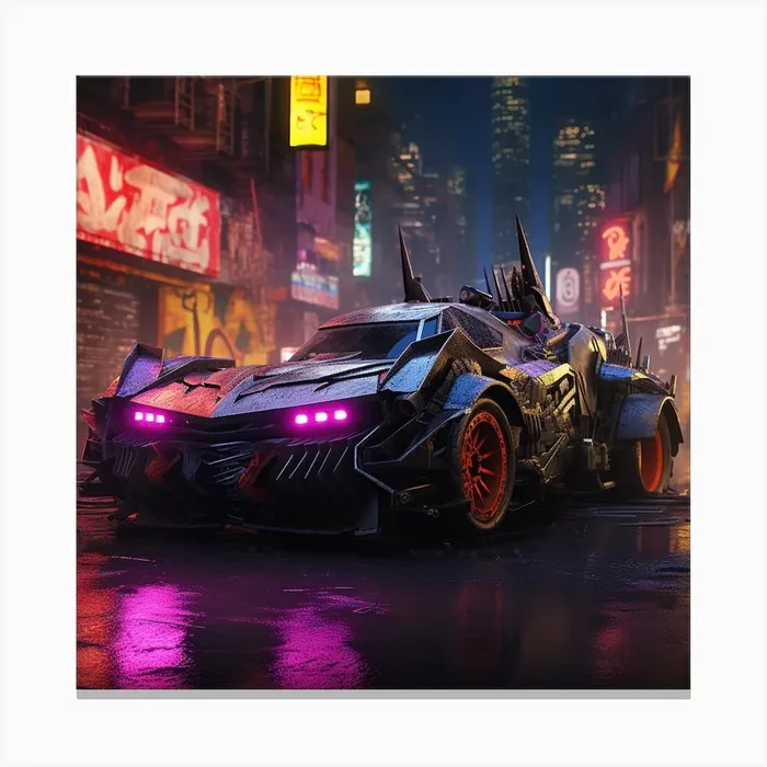 Igiracer Painting 3d Batman Next To Batmobile In Apocalyptic Ne 761a1702 B8cb 45fd Aaaf 555bab85c5c9 Canvas Print by Amliga Design
