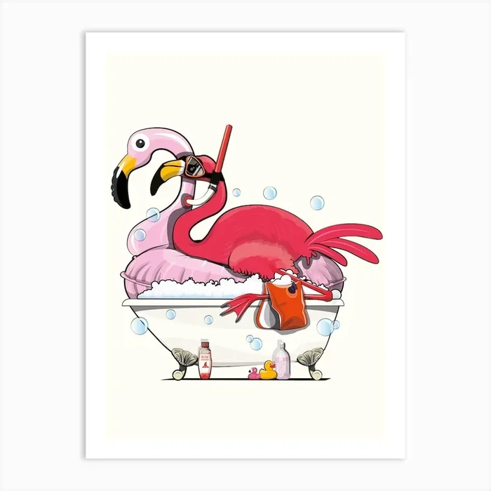 In Bath On Inflatable Flamingo Art Print by Wyatt 9