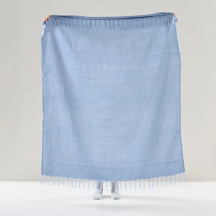 Iris Light Denim Linen & Cotton Throw