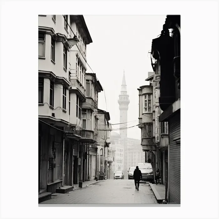 Istanbul, Turkey, Mediterranean Black And White Photography Analogue 2 Canvas Print by Monochrome Vistas