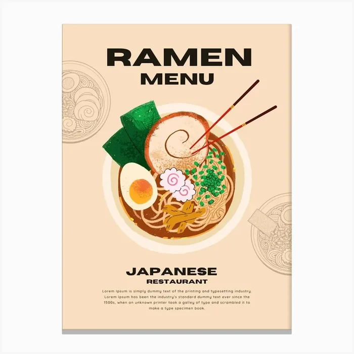 Japanese Ramen Bowl Poster – Authentic Noodle Art Print for Kitchen & Restaurant Decor Canvas Print by marybazar