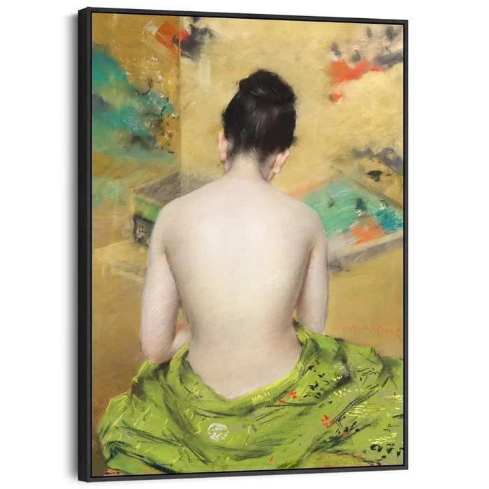 Japanese Wall Art Framed Canvas Print of Sensual Woman Kimono Painting