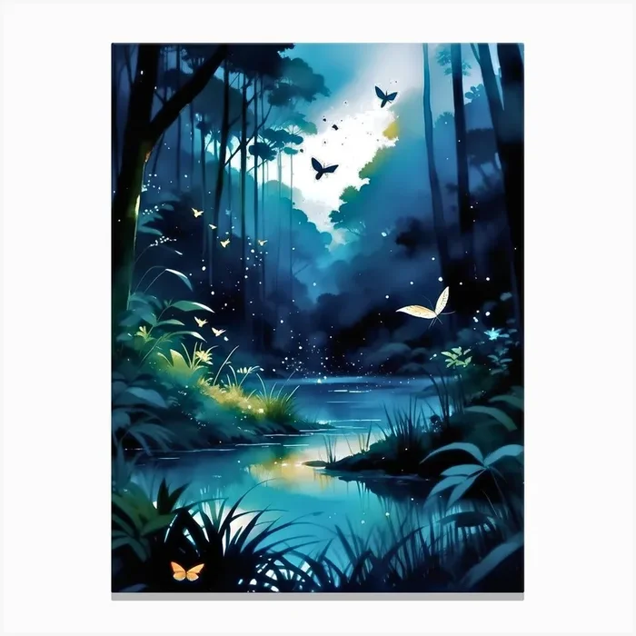 Jungle Night 1 Botanical Art Print Canvas Print by MORAE
