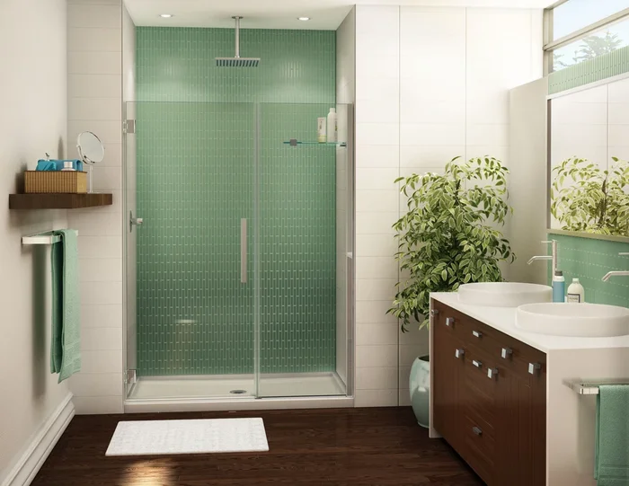 Kara Left Handed Rectangle Hinge In-line Shower Door with Flat Handle & Flat Towel Bar