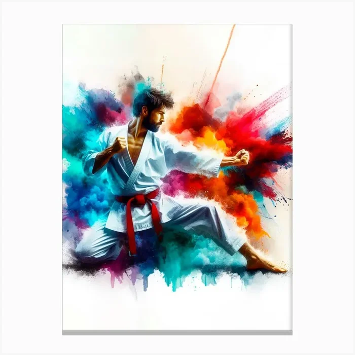 Karate Man With Colorful Paint Splashes Canvas PrintV by viart.