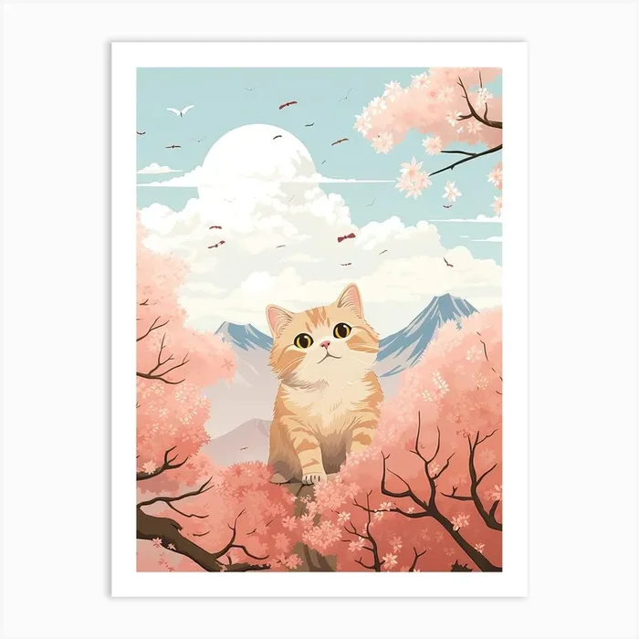 Kawaii Cat Drawings With Butterflies 2 Art Print by Kawaii Kingdom