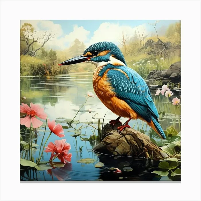 Kingfisher Perched By The River Canvas Print by Lozzerly