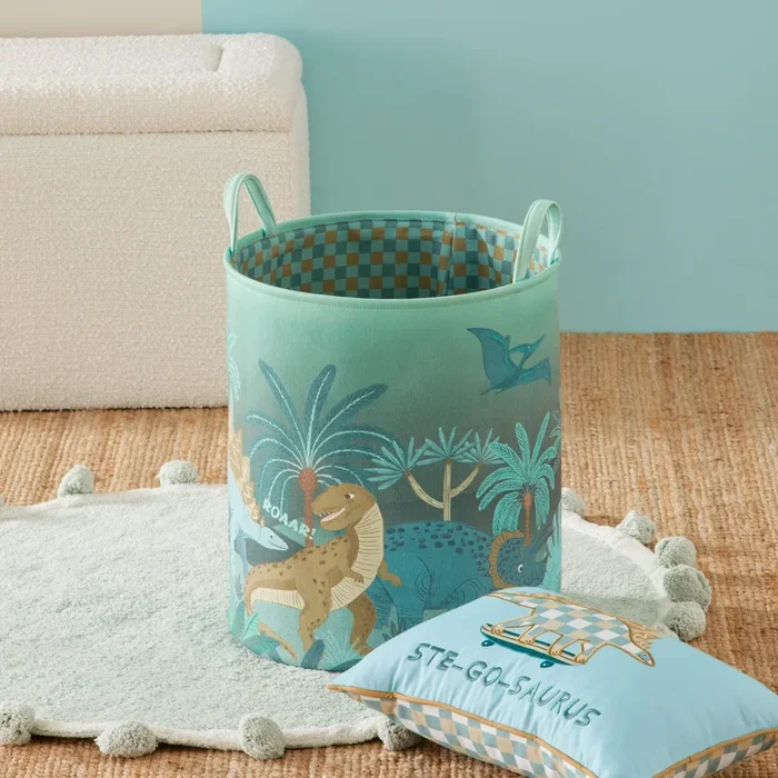 Land Of Dinosaurs Green Printed Designer Basket
